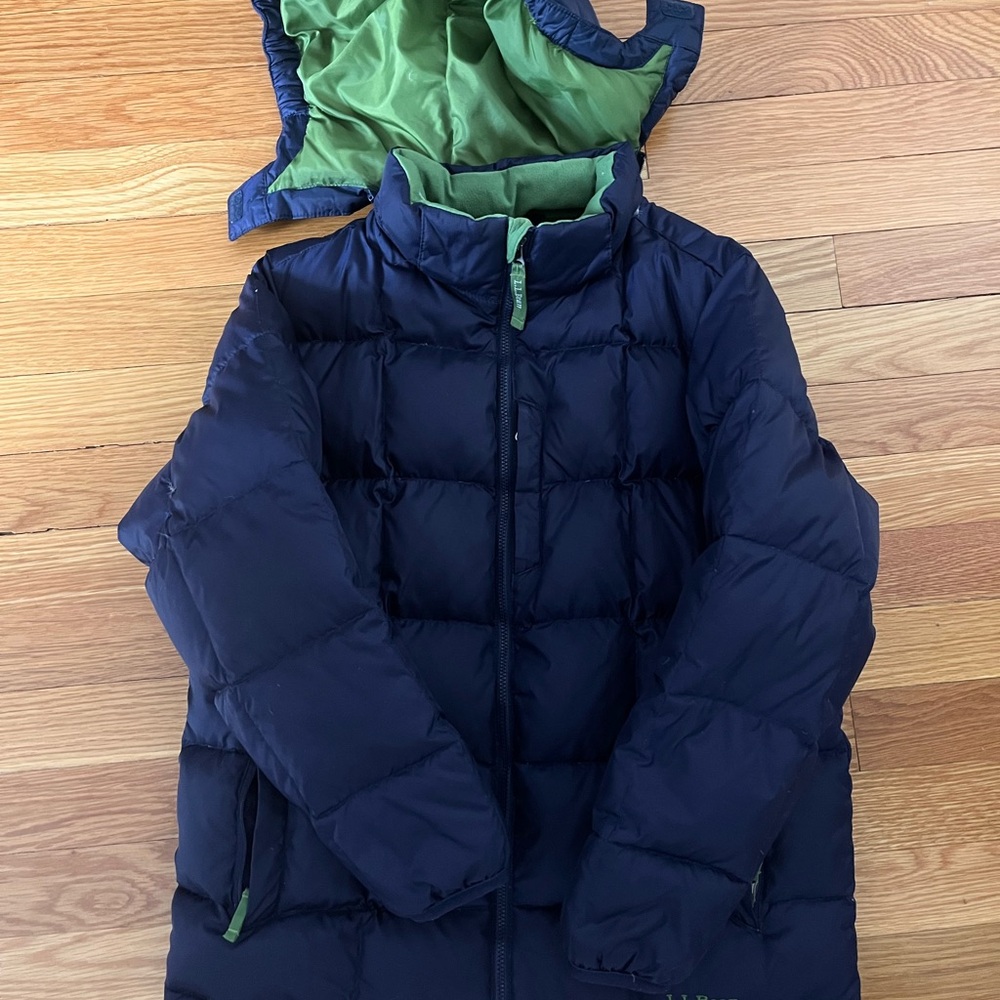 L.L. Bean Kids Puffer Jacket in Navy and Green